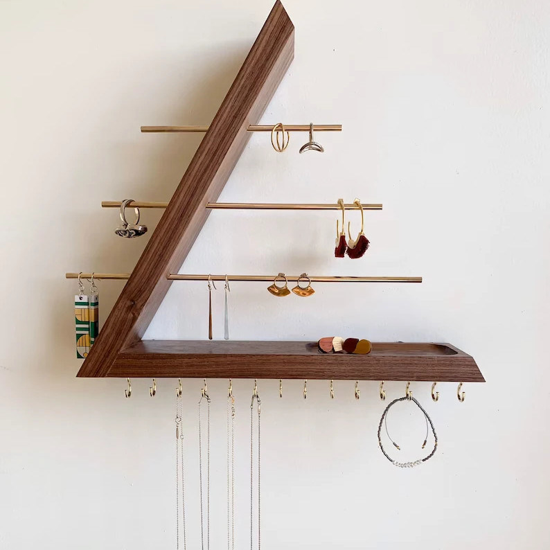 Logo aangepast Acceptabel Onvoltooid Birken Hout Kleur Hangend Walnoot Juwelen Organisator