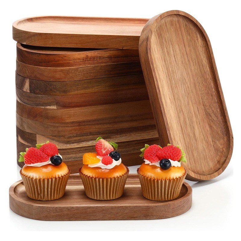 10 inch ovale houten servieschaal met plantaardige oliecoating en natuurlijke houten kleur