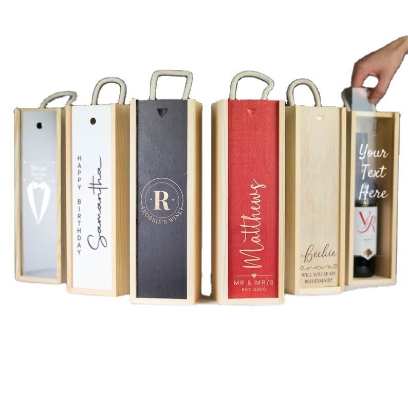 Op maat gemaakte bestelling geaccepteerd met laser gegraveerde houten wijndoos met acryl inzet en schuifdeksel