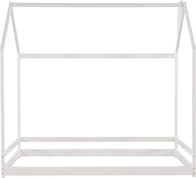 Kinderkamermeubilair Tweelinggrootte vloerbed met houten huisontwerp en luifelframe