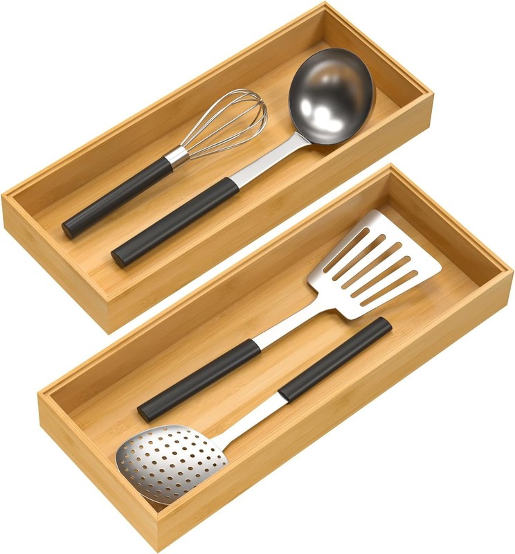 Set van 2 bamboe laden organisatoren voor de keuken 15" x 6" x 2" milieuvriendelijk en duurzaam