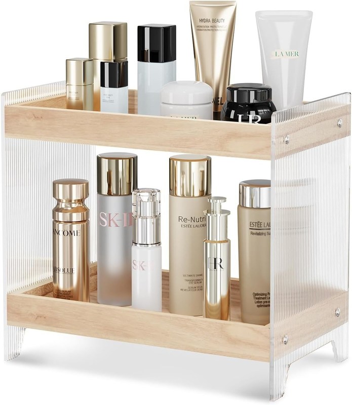 Niet-vouwbare make-up-organiseerder met houten dien en acryl cosmetica-plank