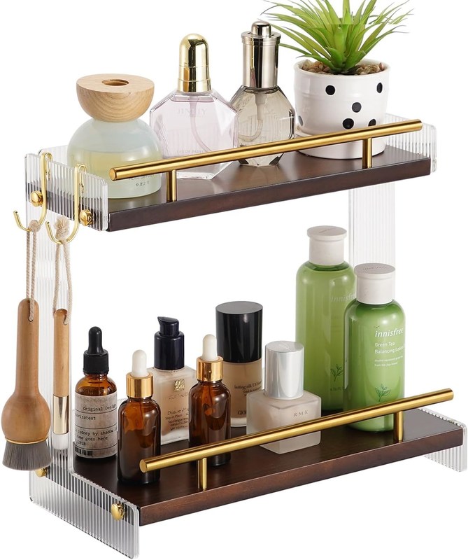 Houten badkamer vanity countertop organisator voor cosmetica en huidverzorging 2 tier dresser