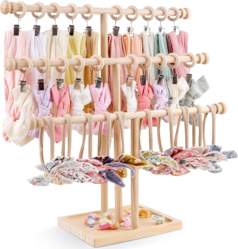 Houten muurplank decoratie 3-laag baby hoofdband houder haarbanden display stand