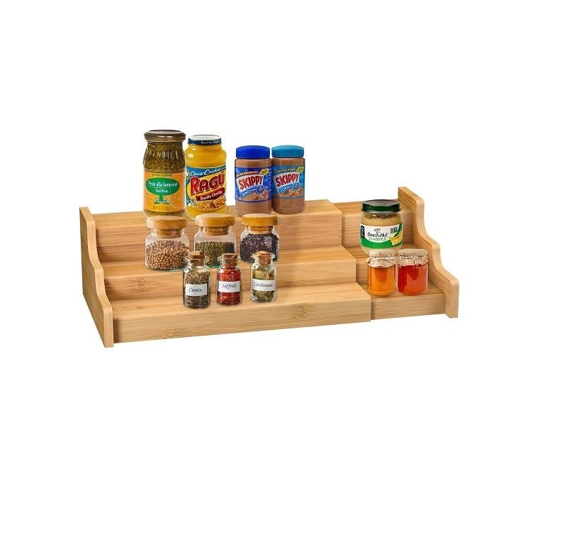 3 Tier Bamboe Uitbreidbare Display Schap Geschenk Pakket Keukenkasten Organisator OEM/ODM