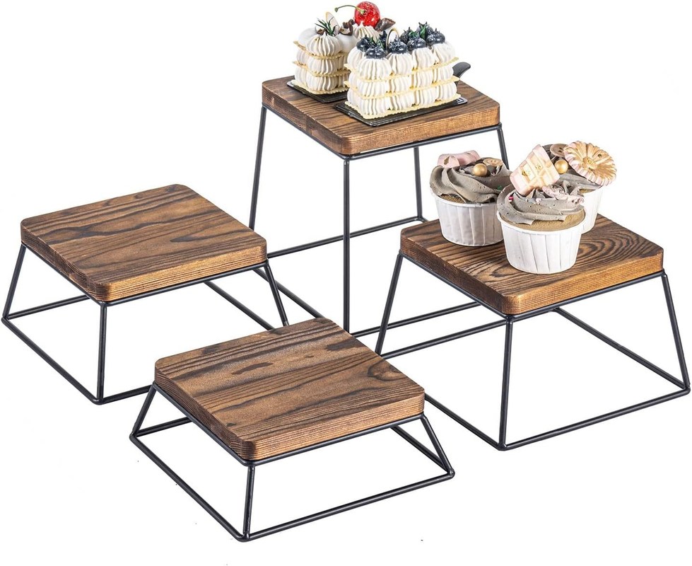 Hoogwaardige Brandhout Zwarte Metaaldraad Vierkante Voedseldisplay Houten pizzeriafdelingen