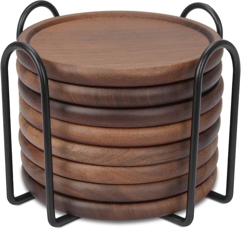 Koppelhouder mat 4 Inch Natuurlijke bamboe Eco-vriendelijke houten coasters met metalen houder