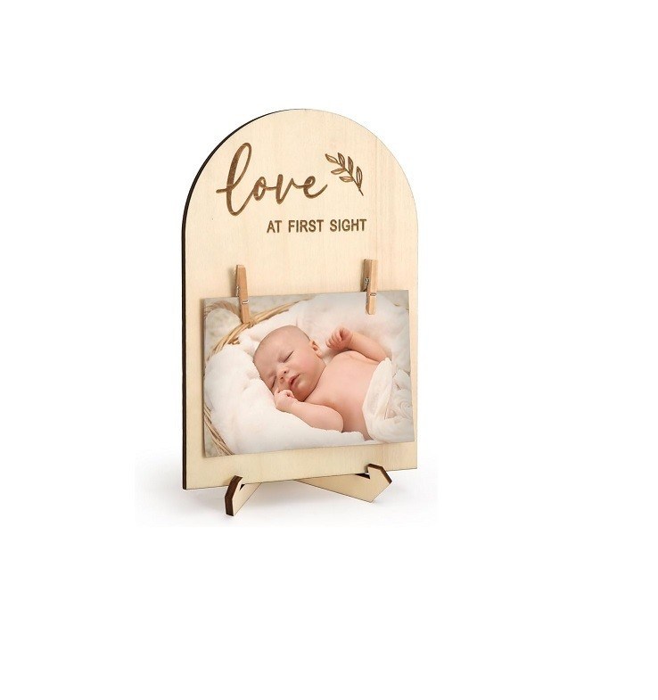 Die Cutting Printing 7.9 x 5.7 Inch schattig hout pasgeboren foto frame voor kinderkamer decor