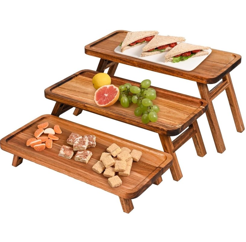 3 Tier Houten Cupcake Tower Display Stand Acacia Hout Opvouwbaar Serveren Tray voor Deel