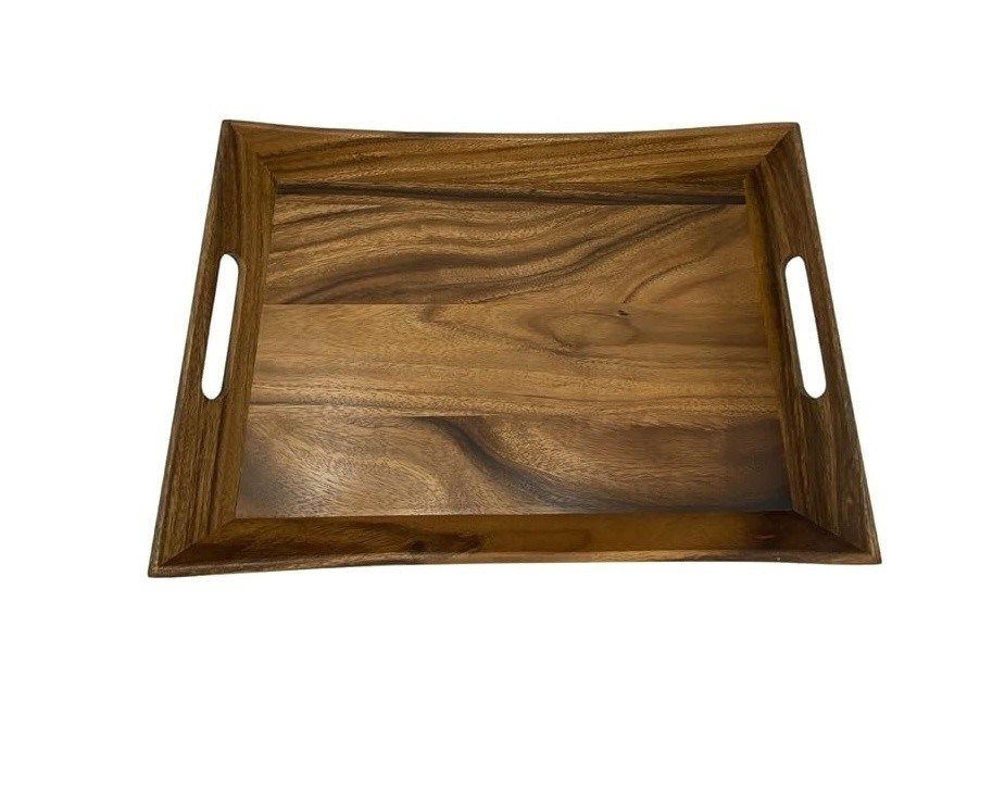 19.88 x 14 x 2,5 inch Acacia gebogen serveerbak met handvat logo voor cadeauwinkels