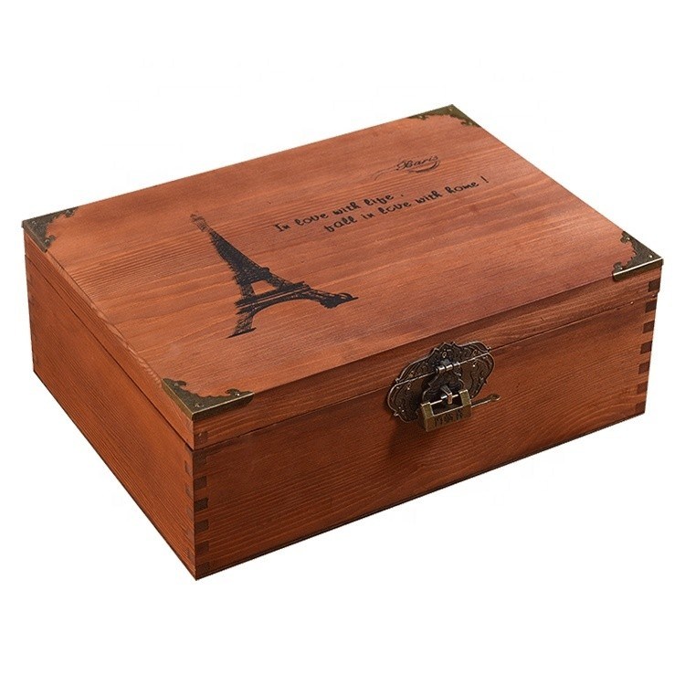 Vernishantering Vintage stijl Op maat gemaakte kleine houten trouwfoto doos met slot