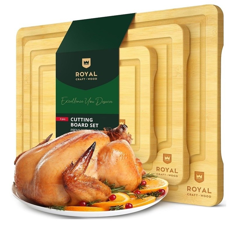 Extra grote natuurlijke bamboe-snijplank met oliegroeven Set van 3 serveerplanken