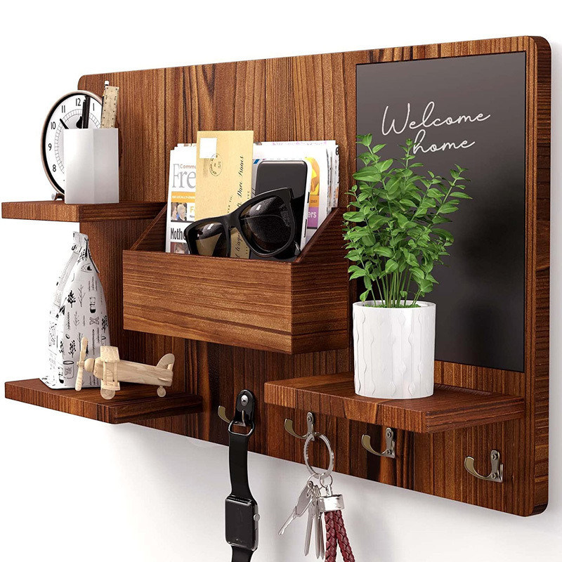 OEM houten wandenplank met kledinghoek toegangspoort organisator jas haken sleutelrek posthouder creatieve muur hanger houder