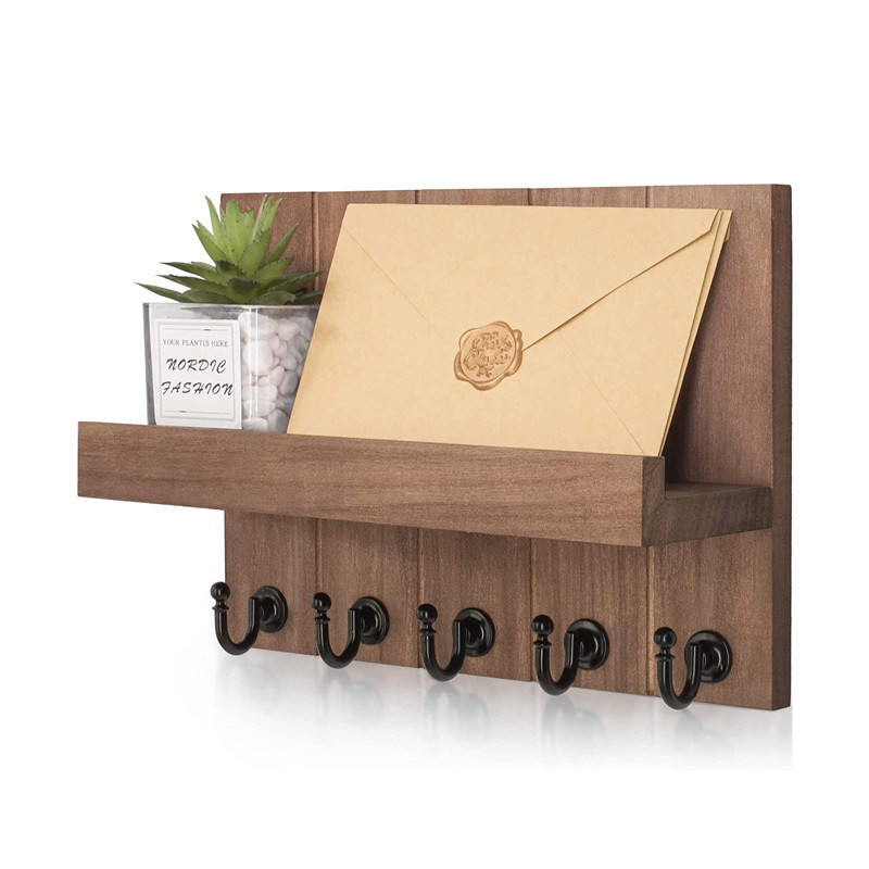 Houten sleutelhouder met 4 sleutelhoeken en wandmontage Drijvende plank BAMBOO Sleutelorganisator