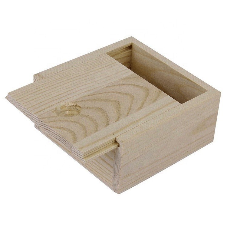 Houten geschenkdoos Handwerk opslagdoos met schuifdeksel Aanbevolen bestelling aanvaard 8.4x8.4x4.1cm