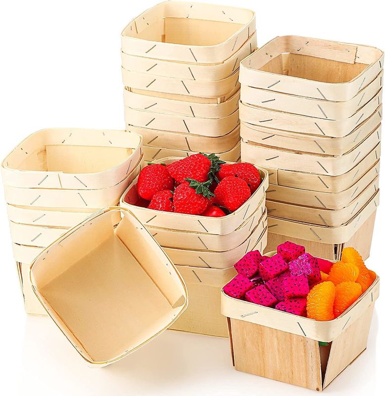 Zilkschermgedrukte 5,75-inch vierkant geventileerde houten bessenmandjes voor het plukken van fruit