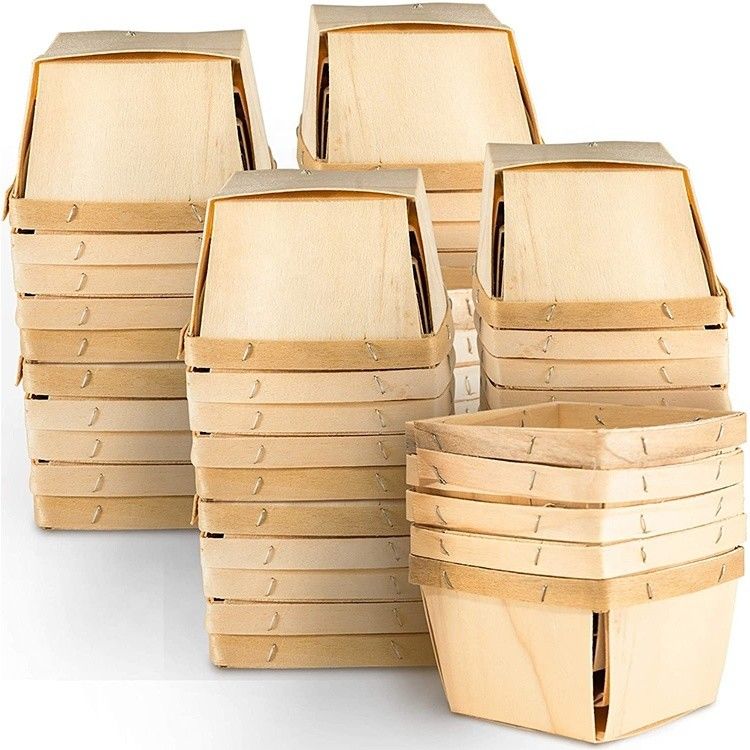 Birch of Poplar Veneer Hout Kleur 4 x 4 Inch Pint Fruit manden voor feest decoraties