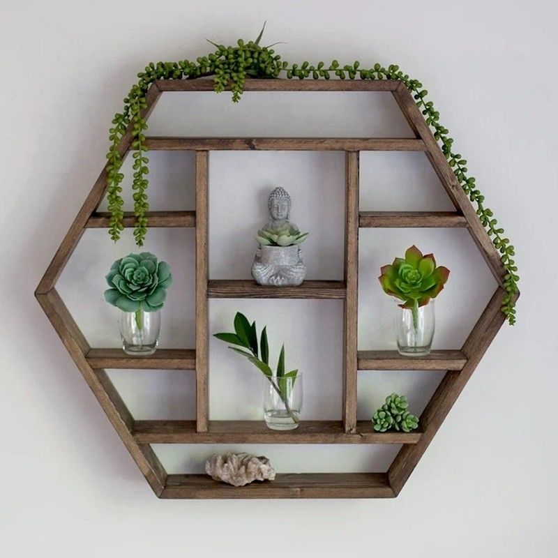 Home Decoratie Solid Wood Hexagon Wall Mounted Floating Shelf Houten opslagplanken