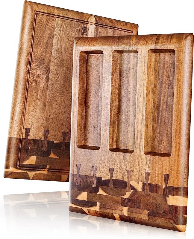 milieuvriendelijk hout snijplank met ingebouwde sapgroef en verwijderbare containers