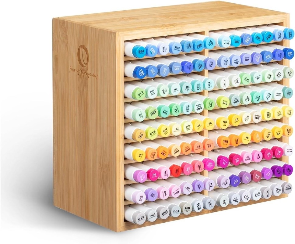 Houten bureau opslagplaats bevat 126 markers 48 pastel kleuren in bamboe marker organisator