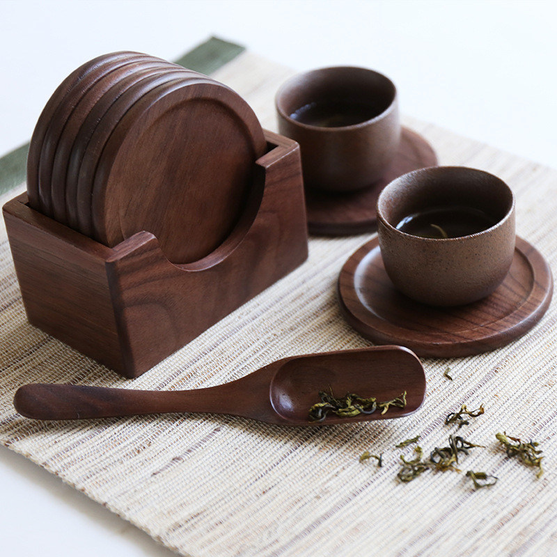 Voorbeeld kosteloos of wordt teruggegeven Set van 6 houten hart was drinkcoasters