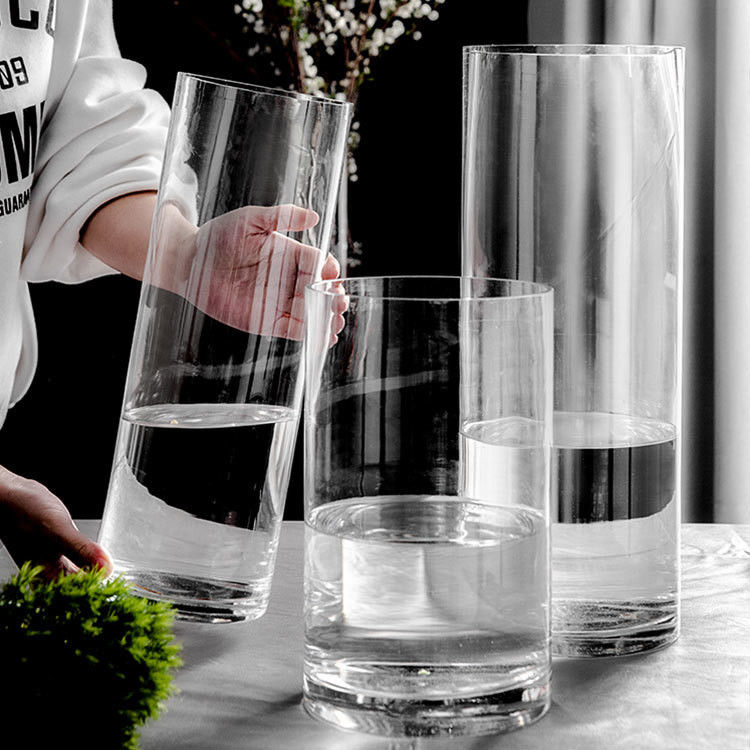 Moderne stijl Elegante ronde heldere glazen vaas voor huisversiering