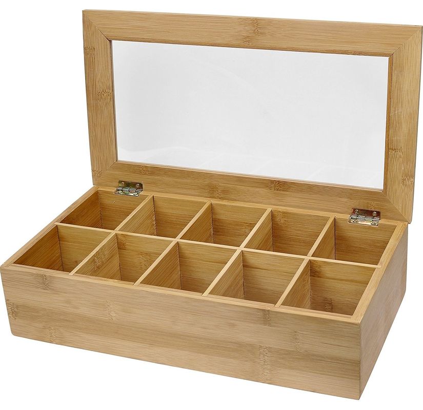 Doorzichtige deksel Houten thee doos Op maat gemaakte ontwerp 14,5 x 3,5 x 7,9 inch Printing Laser Engrave