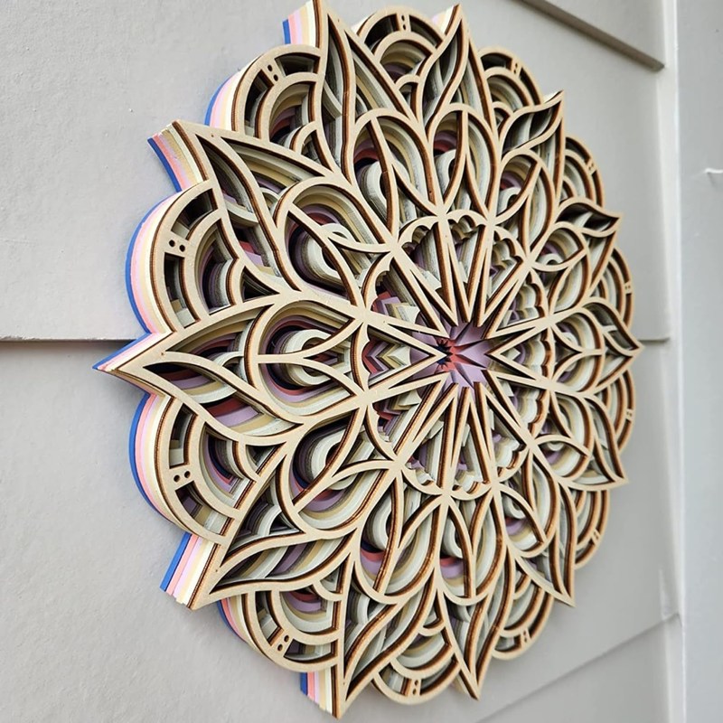 Decoratieve handgemaakte 6 lagen kleurrijke hangende decoratie Boho Muurkunst Decoratie Houten Mandala
