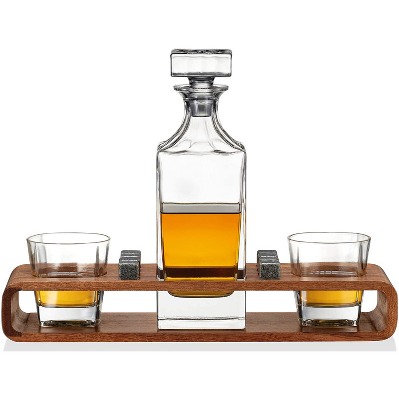 Aangepaste Whisky Decanter Set met houten stand en koelstenen voor feesten