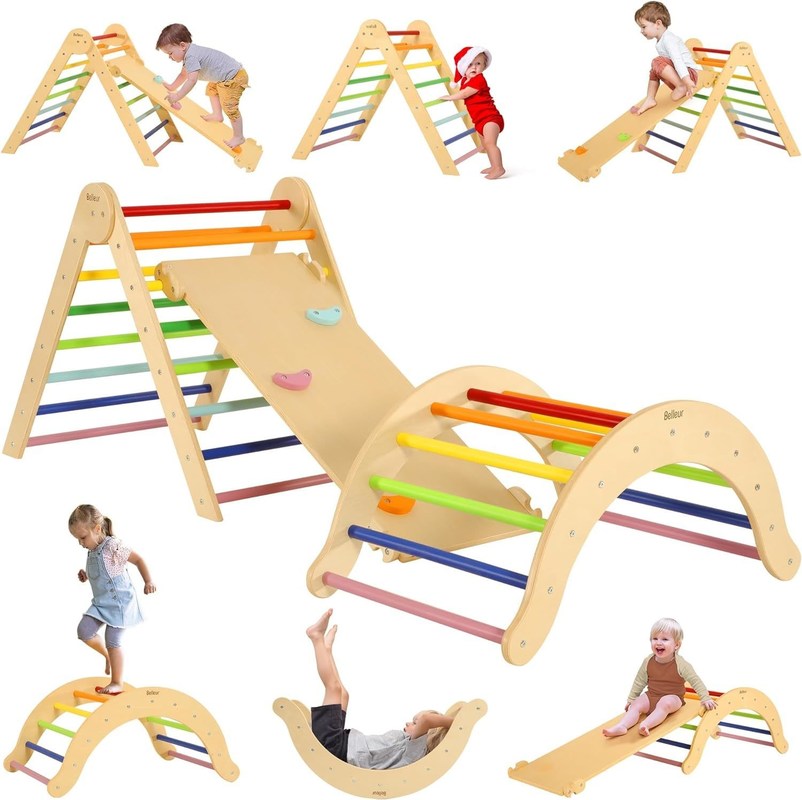 Kinderen leren speelgoed Houten driehoek set met rampa boog Custom Size Kleuter Klimspeelgoed
