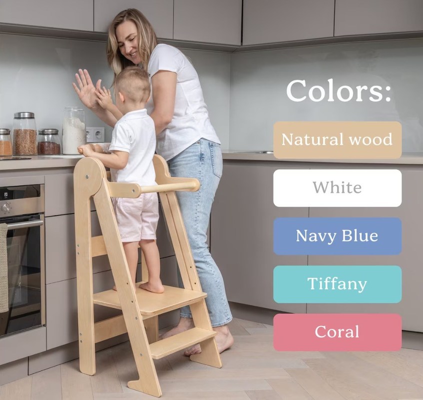 Afdrukken van gebrande kinderkeukenstoeltjes Helper met 3 opvouwbare hoogteverstellingen Ja