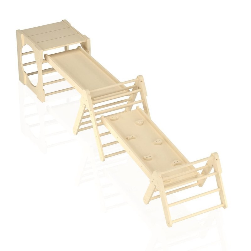 5 in 1 driehoeksklimspeelgoed Houten kleuterklimschool met helling en glijbaan