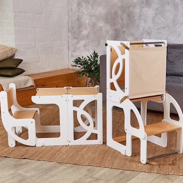 Houten kinderen Keuken stap kruk Cabriolet peuter toren Tafel 7 in 1 rugleuning en glijbaan