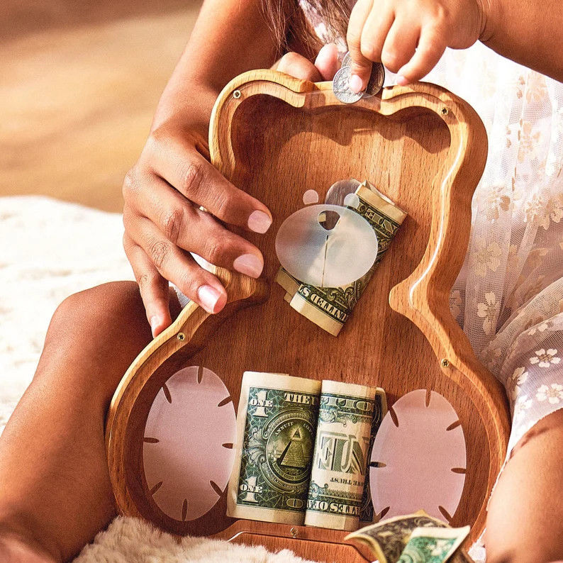 202407 Eerste verjaardag Paasgeschenk Dier Muntenbank voor jongens Vernis en handgemaakt