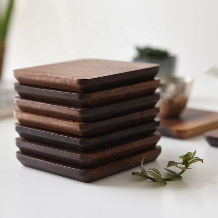 10x10x1.2cm Japanse stijl Zwarte Walnoot Houten Achterhoeken voor theepot en beker Op maat gemaakt