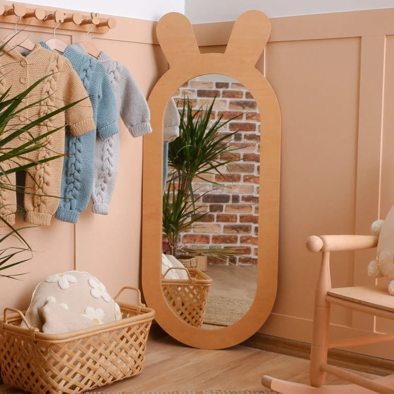 Rustieke ontwerp houten decoratieve spiegel voor kinder Montessori woonkamer dressing