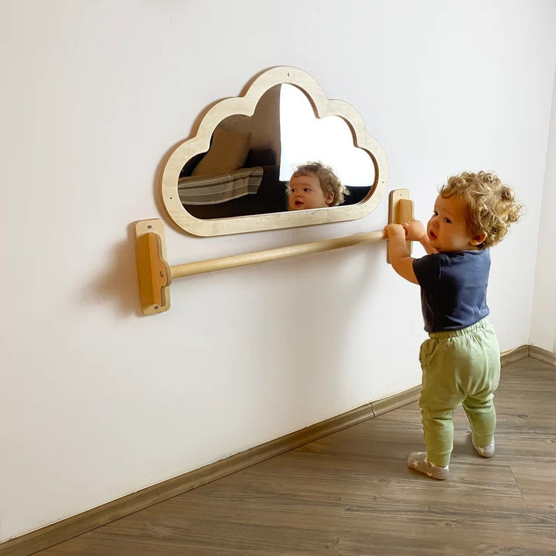 Baby vloer Acryl onbreekbare spiegel met trek op houten balk sensoriek kerstcadeau