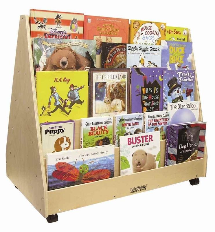 Klaslokaal Boekenplank Kindersopslagkas met vlekkestof en dubbelzijdig mobiel boekendisplay