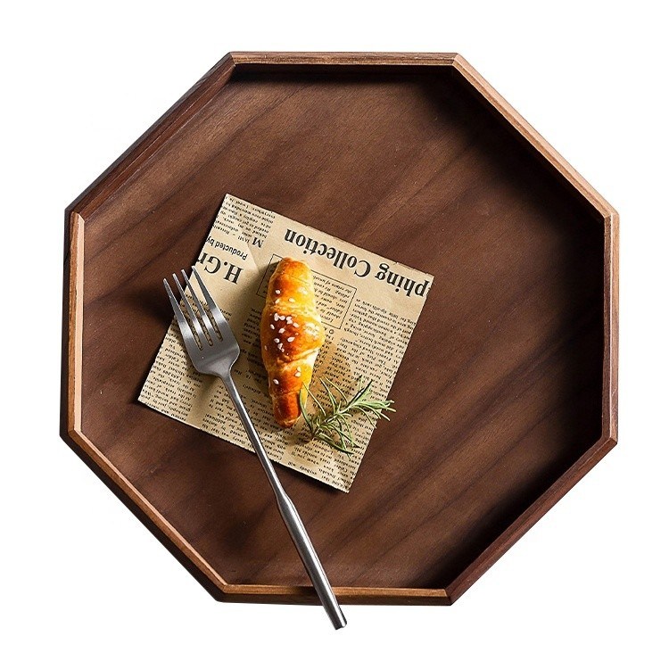 Achterhoekige ronde vorm Acacia Walnoot hout bedieningsbak 30x20x3cm met verbrand drukwerk