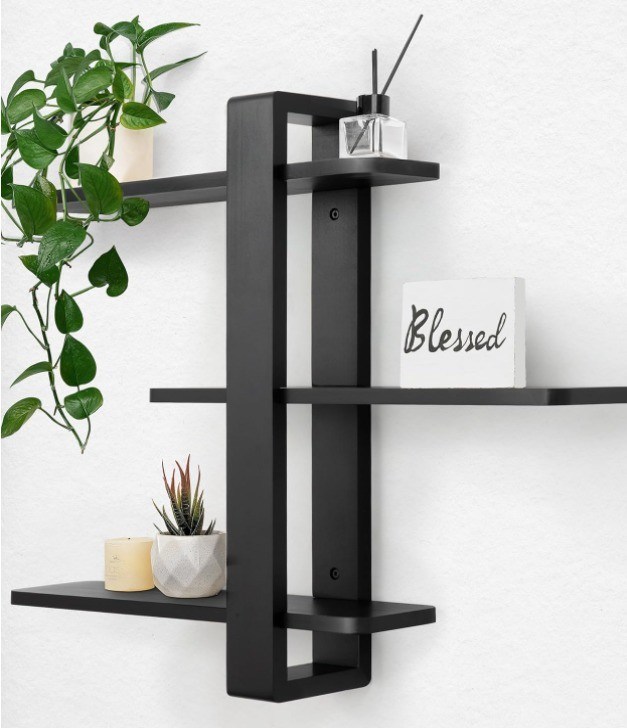 Bewaarplaatsen Racks Zwarte pijnboom Hout 3 Tier Grote plank Huisversiering Plant Foto Display