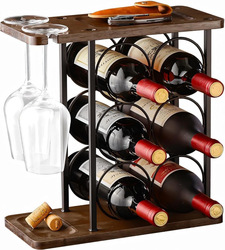 Staand type aanrecht wijnhouder met houten bak en organisatie