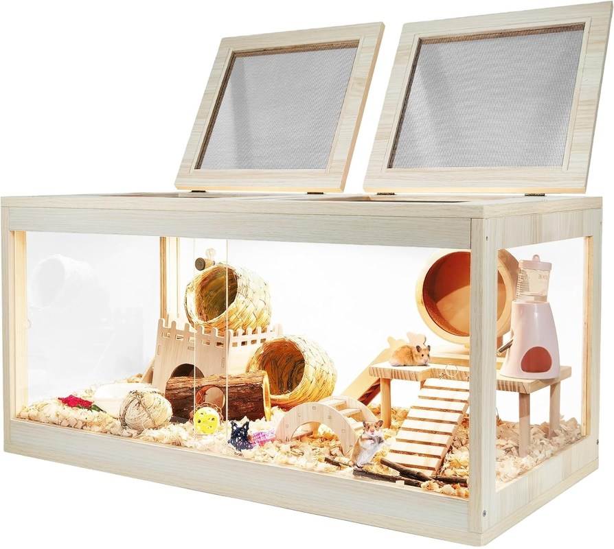 Houten hamsterkooi met openbaar dak en acrylplaten