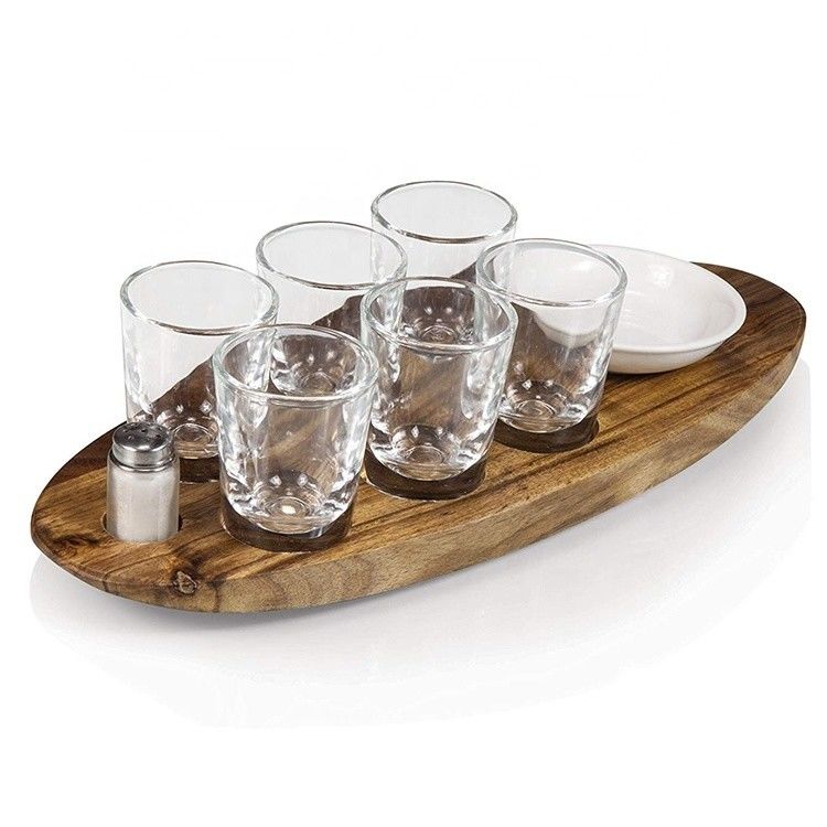 Houten plain color acacia houten cup holder geschoten glazen bekers bedienende bak met drukwerk