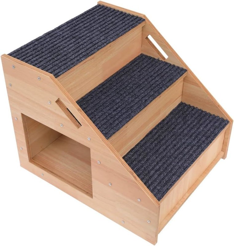 Solid Pattern 3-tier houten honden trap met niet-glijdende treden en Cat House knop sluiting