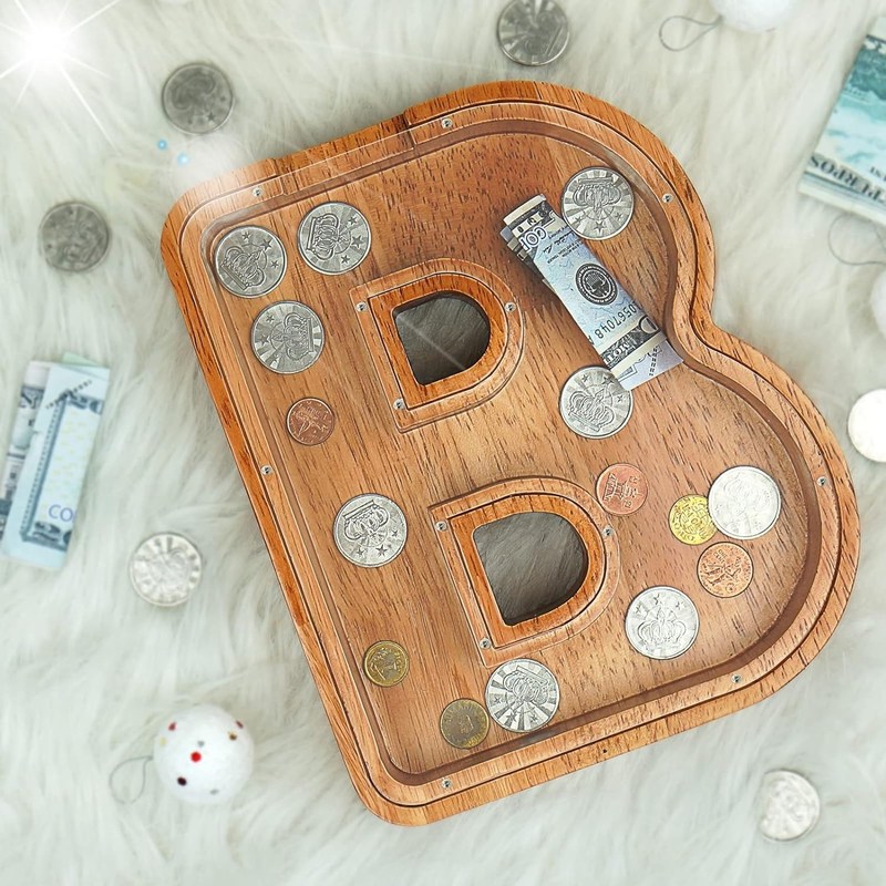 Houten alfabet Acrylische brief Gelddoos Druk verbrand Grote brief Piggy Banks voor kinderen