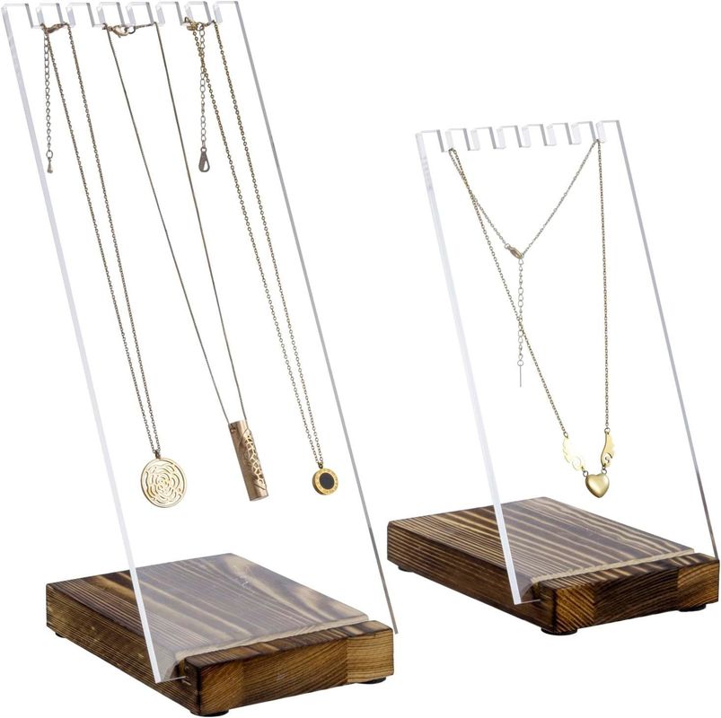 Duidelijke Acryl halskettinghouder met massief houten basis tafeltop sieraden edelafstand Voordeel