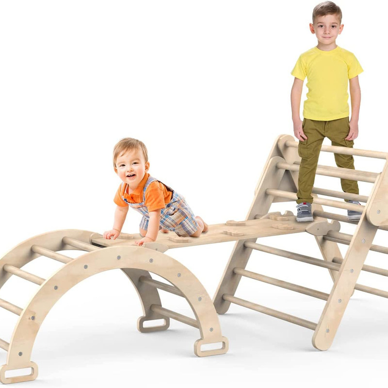 Indoor Kids Play Gym Klimmen Driehoekladder met Ramp Set van 3 houten veiligheidsspeelgoed