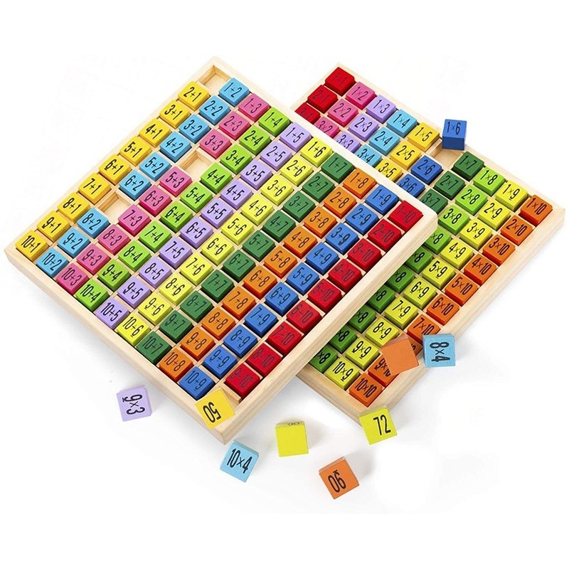 Houten vermenigvuldiging wiskunde tafelbordspel 7.5x7.5x0.8 inch Grootte en verbrand drukwerk