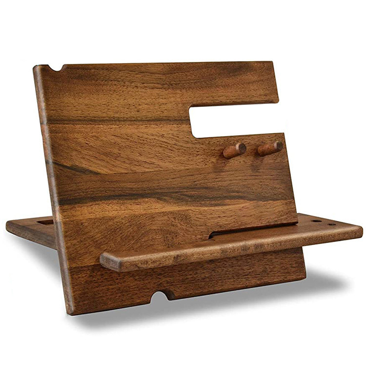Handgemaakte natuurlijke Walnut Hout Telefoon Docking Station Sleutelhaken Portemonnee Stand Horloge Organisator