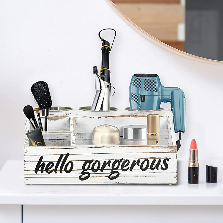 Rustieke design stijl muur berg haarstyling zorg gereedschap organisator met gepersonaliseerd logo